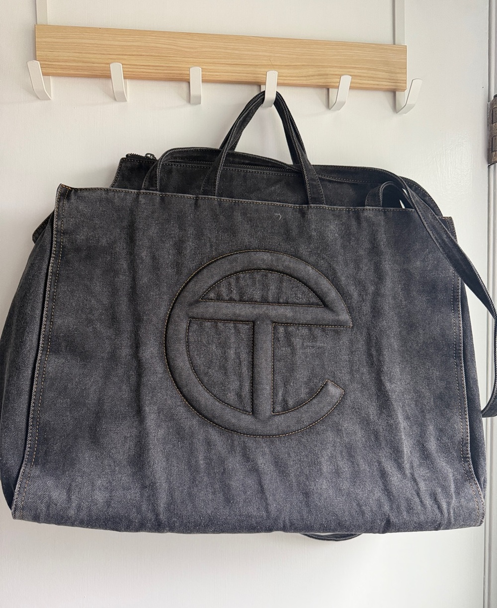 Telfar Gray Canvas Duffel with Embossed Logo